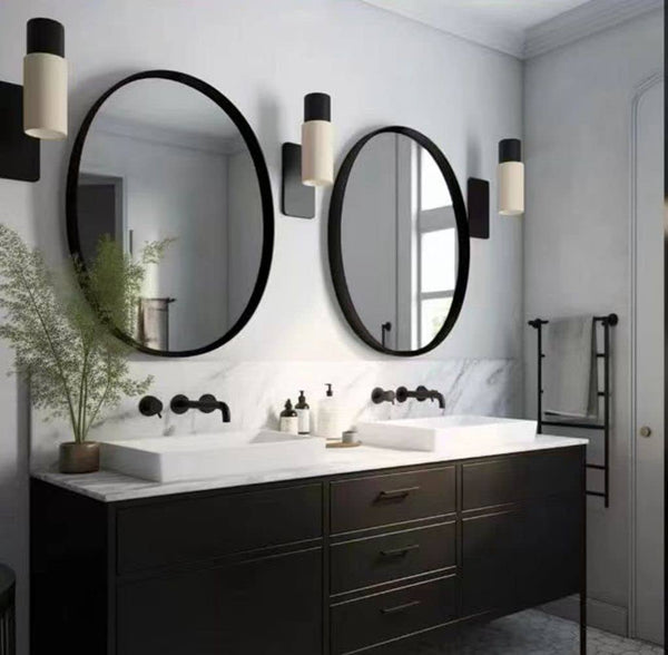 USHOWER 2-Pack Black Round Circle Bathroom Mirrors 24-Inch for Wall Decor with Metal Frame, Bathroom Vanity Mirror, Entryway Mirror