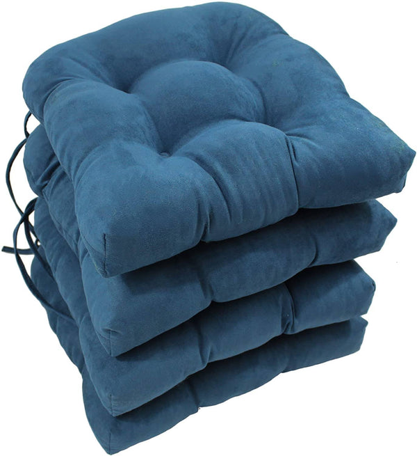 Blazing Needles 16" Solid Micro Suede U-Shaped Tufted Chair Cushions, Set of 4, Indigo