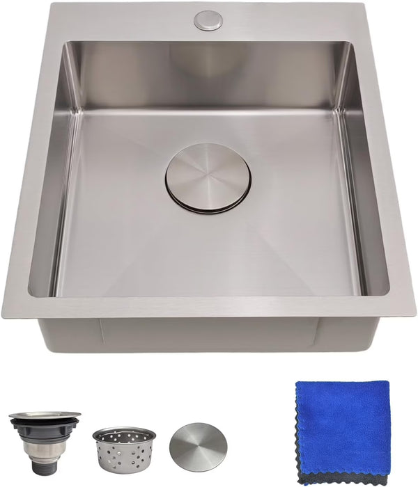 17 in Bar Sink Drop in - Small Kitchen Sink, Modern 18 Gauge Stainless Steel Sink with Brushed Finish, 17"x19"x6" Single Bowl Kitchen Sinks for RV