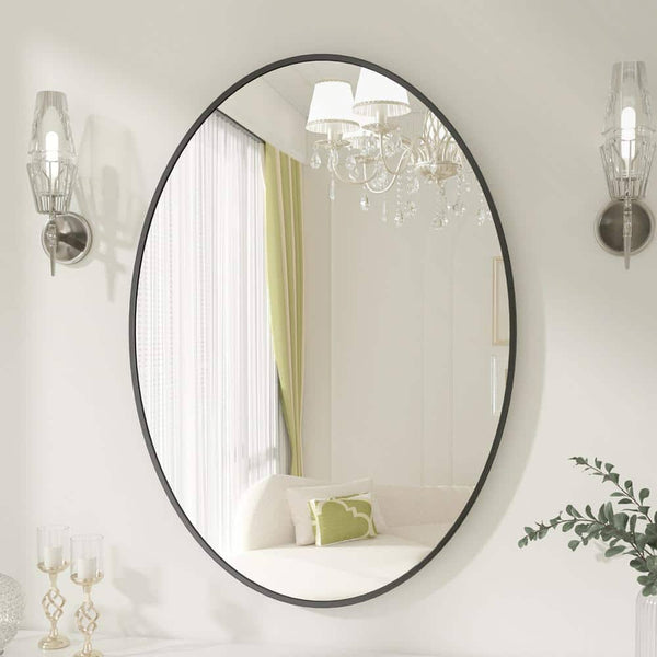 XRAMFY 24 in. x 36 in. Oval Black Classic Aluminum Alloy Framed Wall Mirror